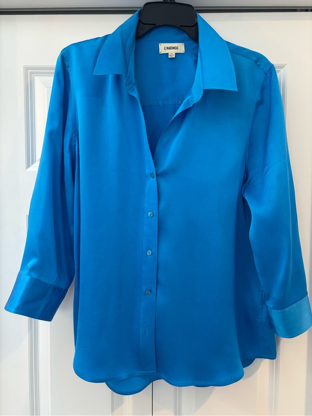 L'AGENCE Bright Blue Silk Button-Down Shirt